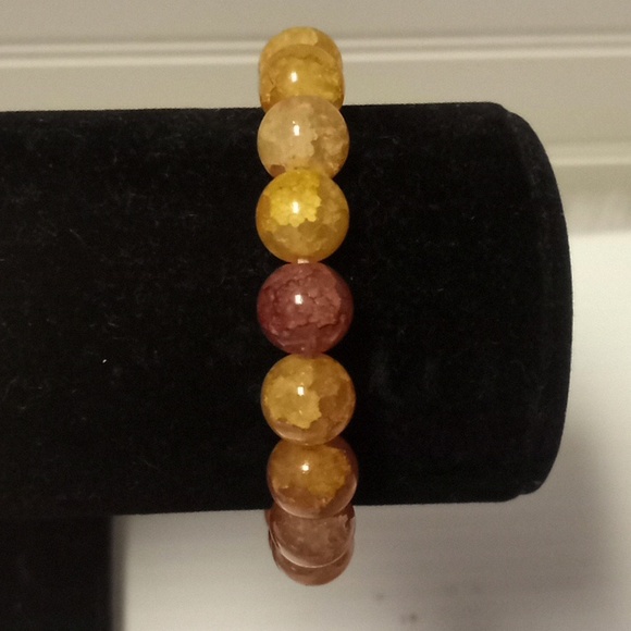 Golden Quartz Crackled Agate 10 MM Bead Stretch Bracelet - Picture 5 of 8